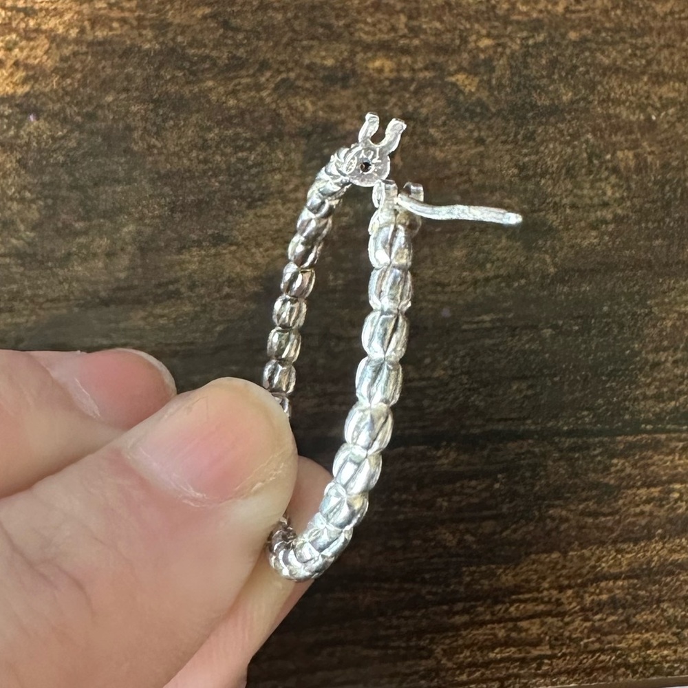 QVC Sterling Silver 925 Textured Hoop Earrings - Picture 5 of 8